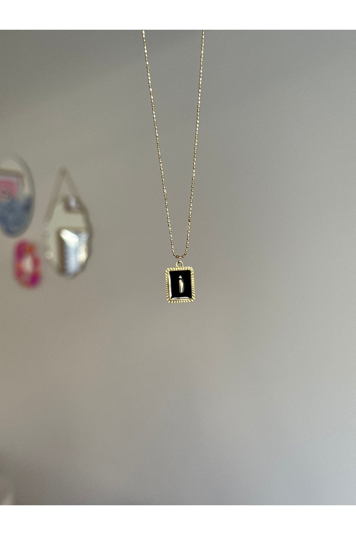 Steel Gold Tone Letter I Necklace