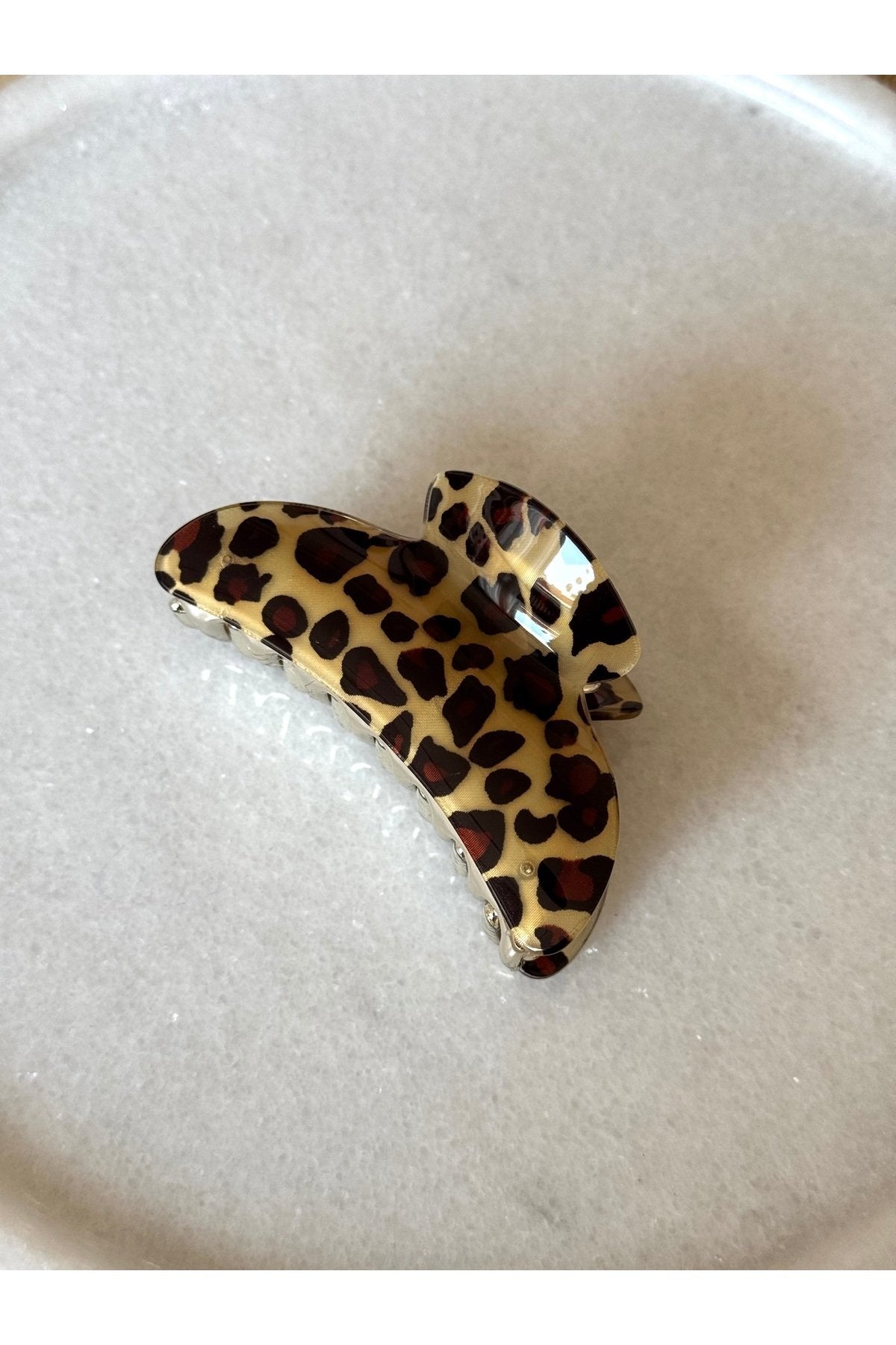 Açık Kahverengi Leopar Desenli Mandal Toka