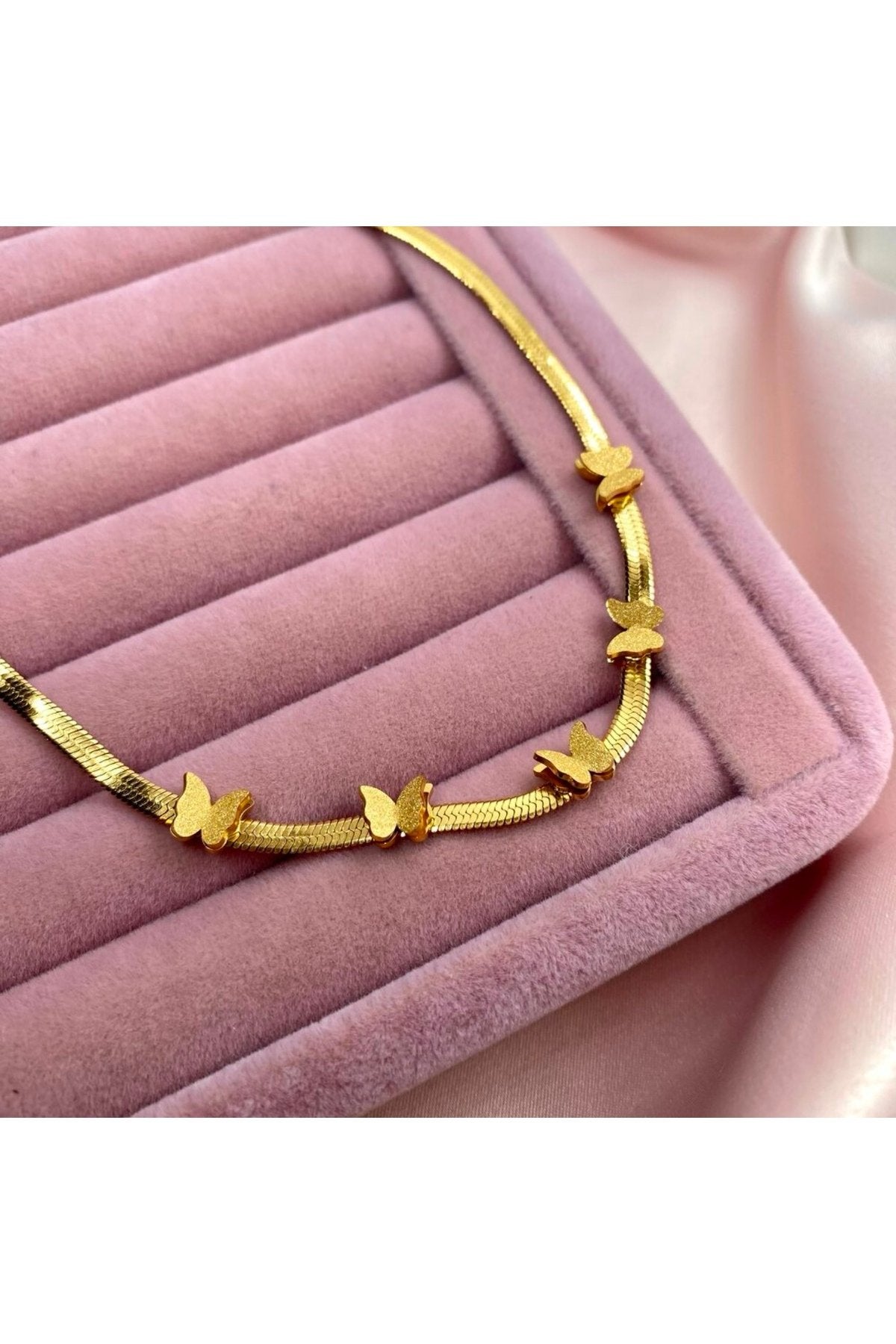 Steel Gold Color Italian Chain Butterfly Necklace