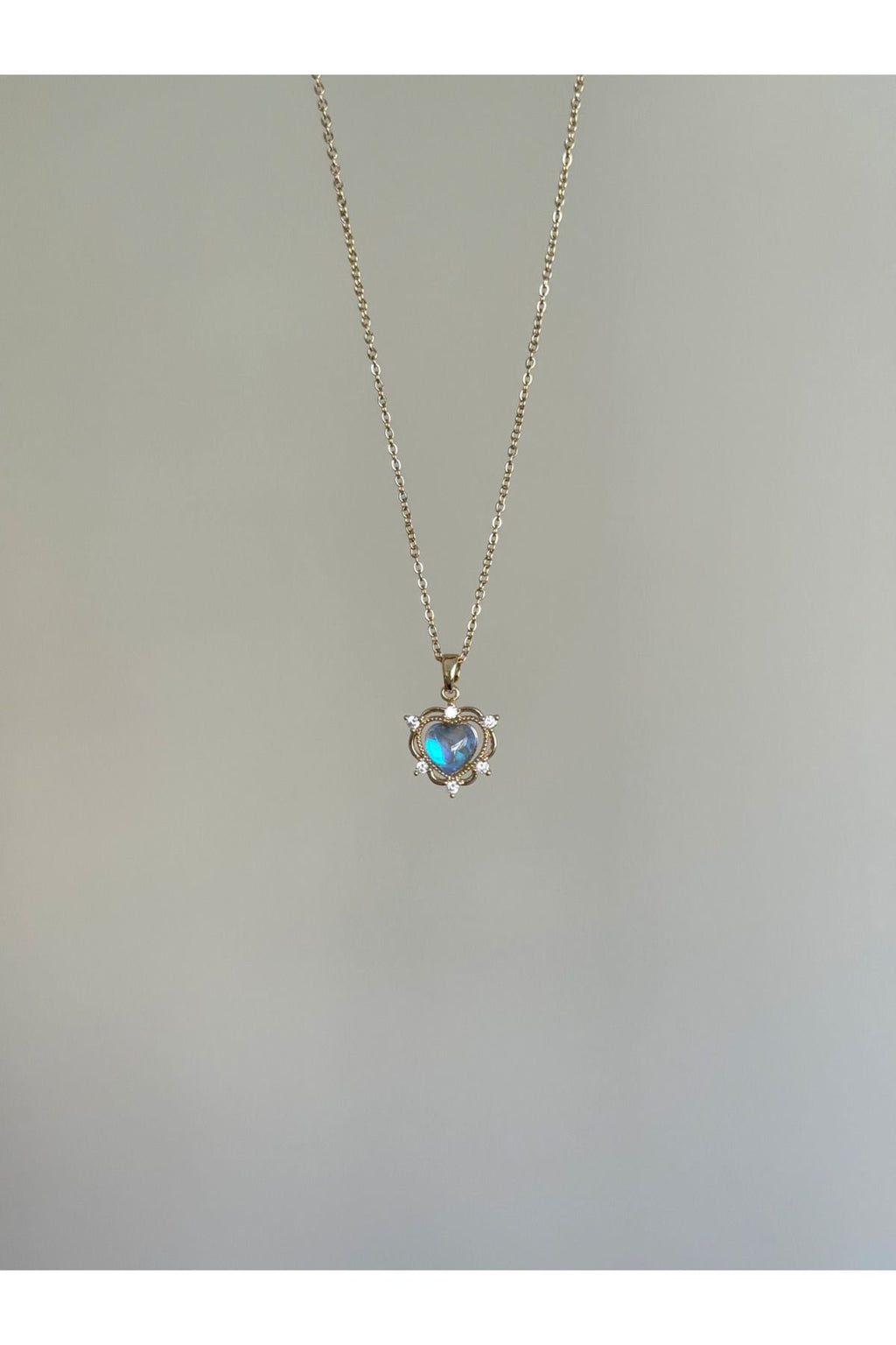 Steel Holographic Blue Stone Heart Necklace