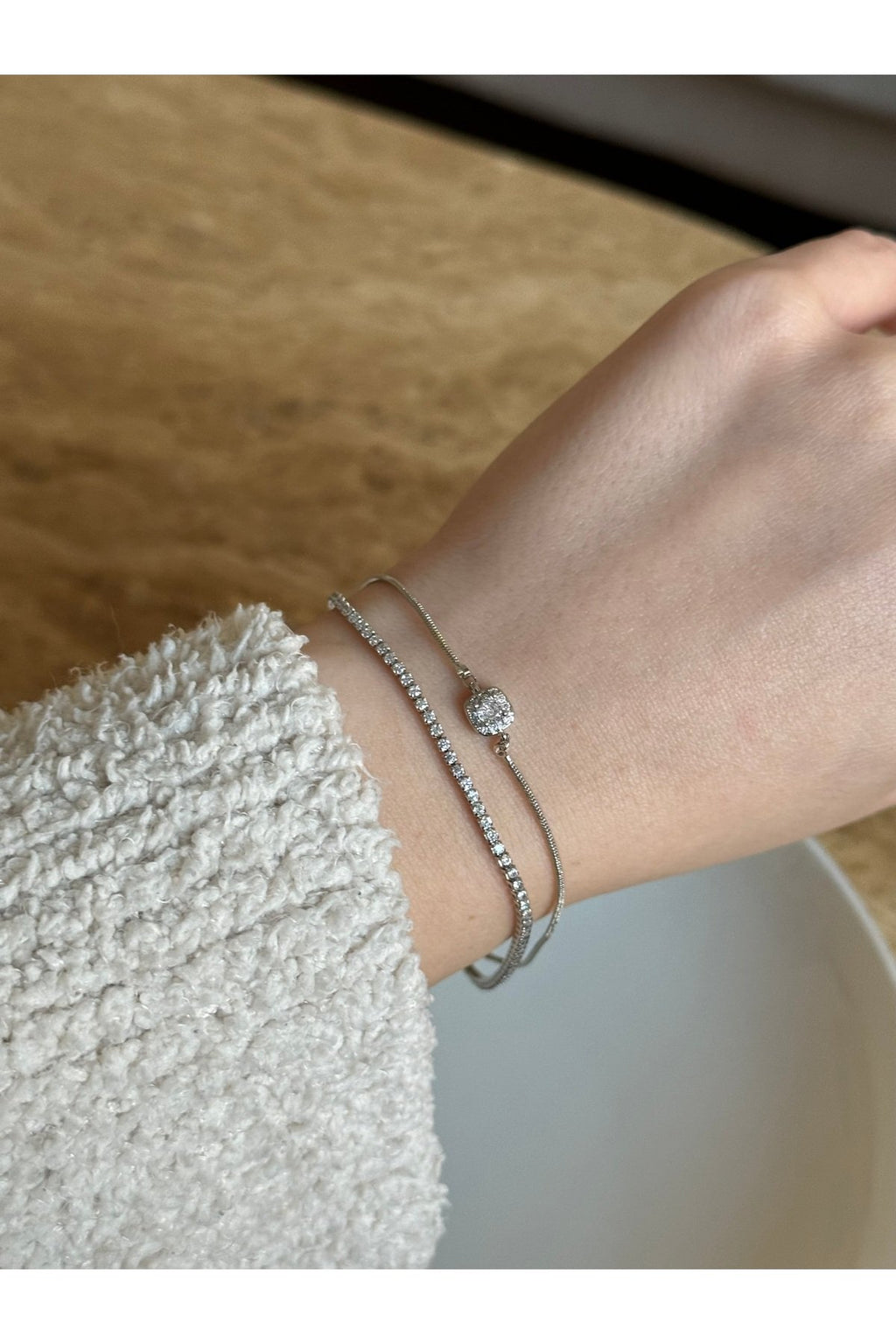 Silver Plated Zircon Stone Double Row Bracelet
