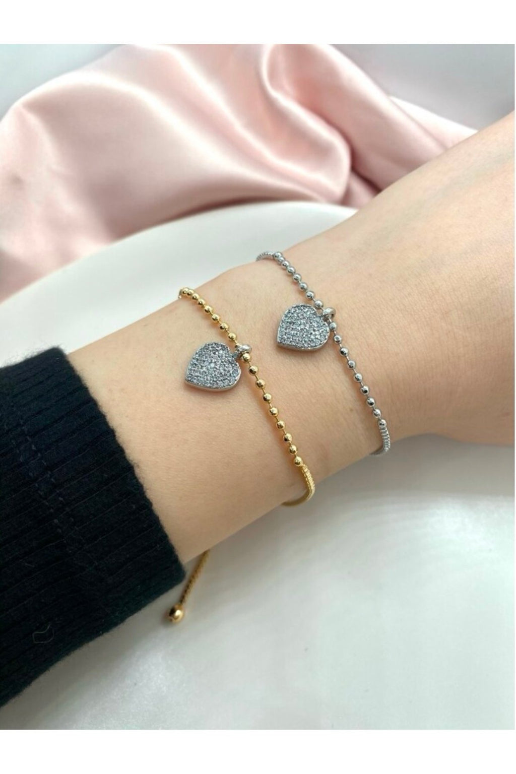Altın ve Gümüş Kaplama Kalp Charm Asansör Bileklik