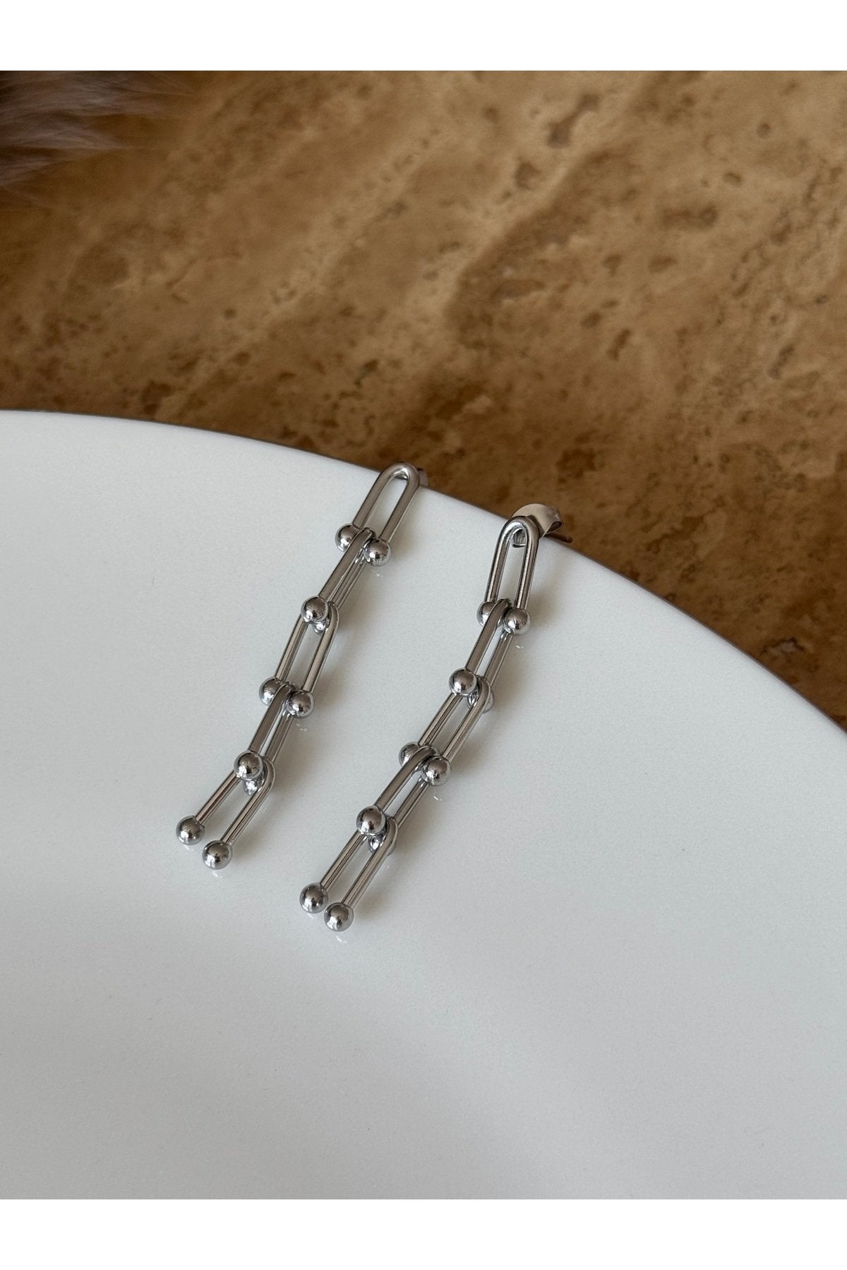 Steel Silver Color Dangle Earrings