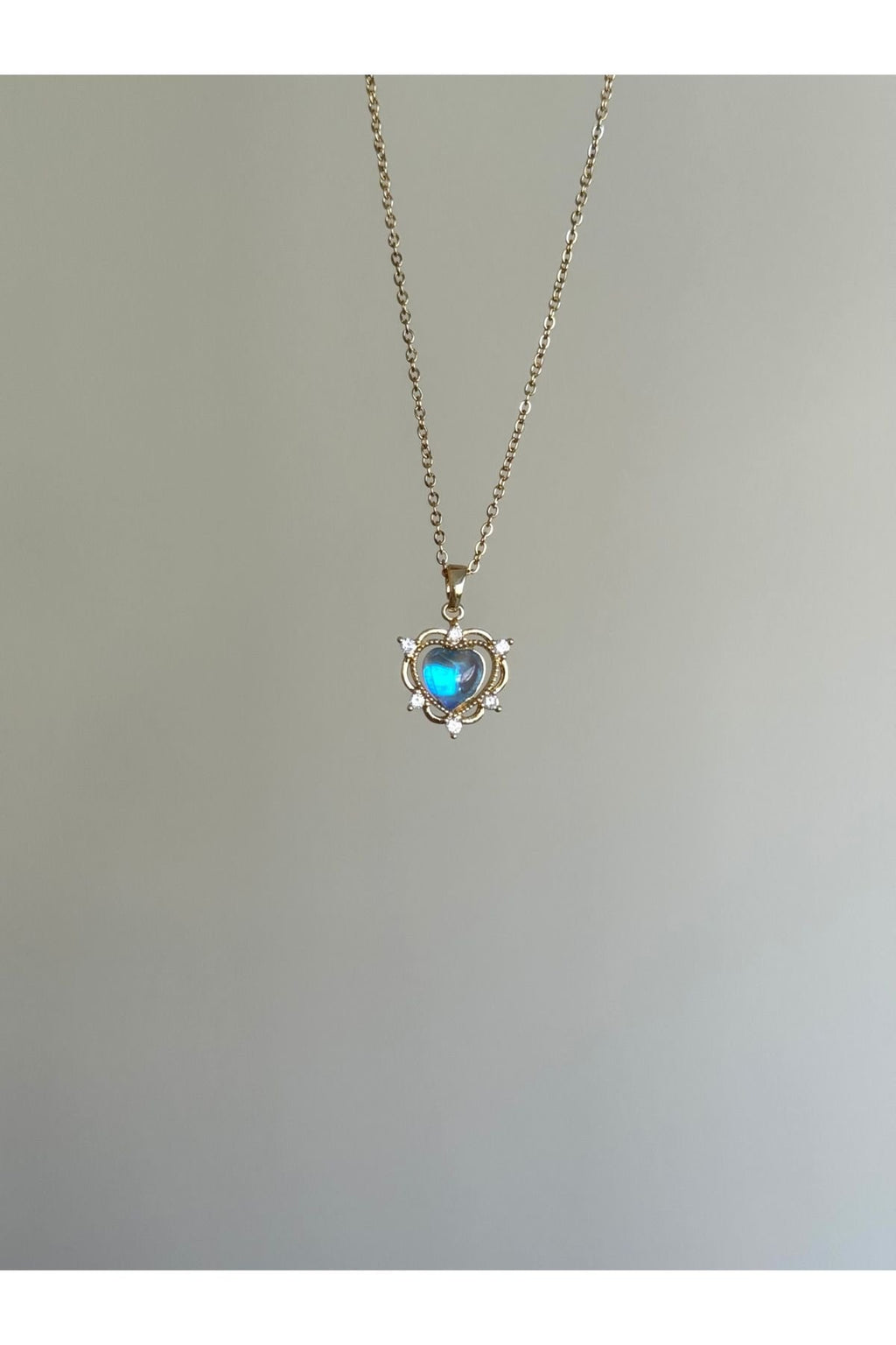 Steel Holographic Blue Stone Heart Necklace