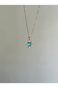 Steel Holographic Blue Stone Heart Necklace