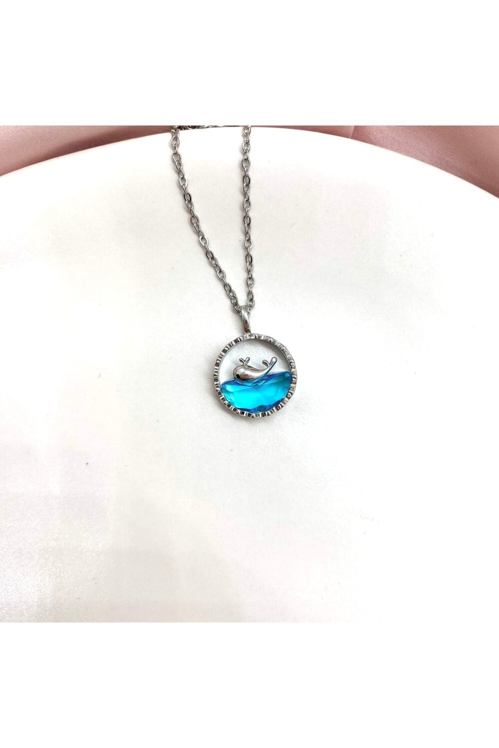 Steel Silver Color Blue Dolphin Necklace