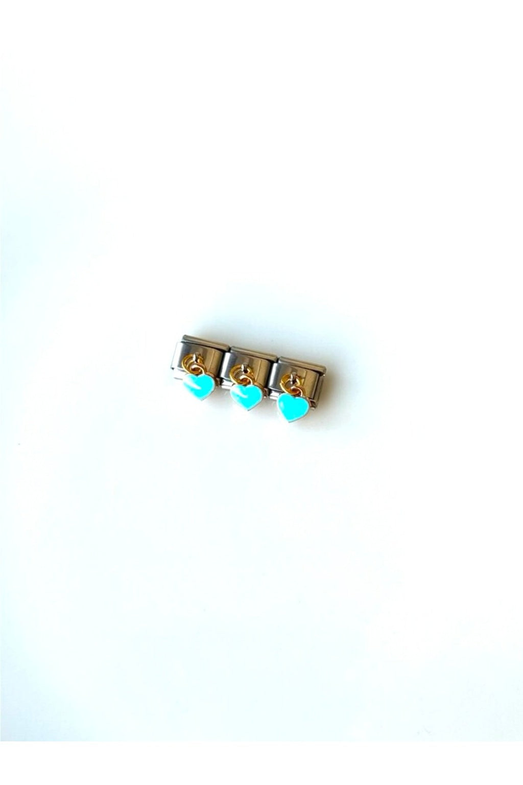 Steel Italian Charm Bracelet with Dangle Blue Heart Charm