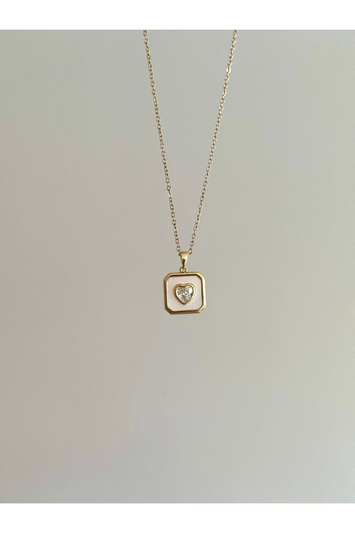 Steel Gold-Tone Heart Necklace with Stones