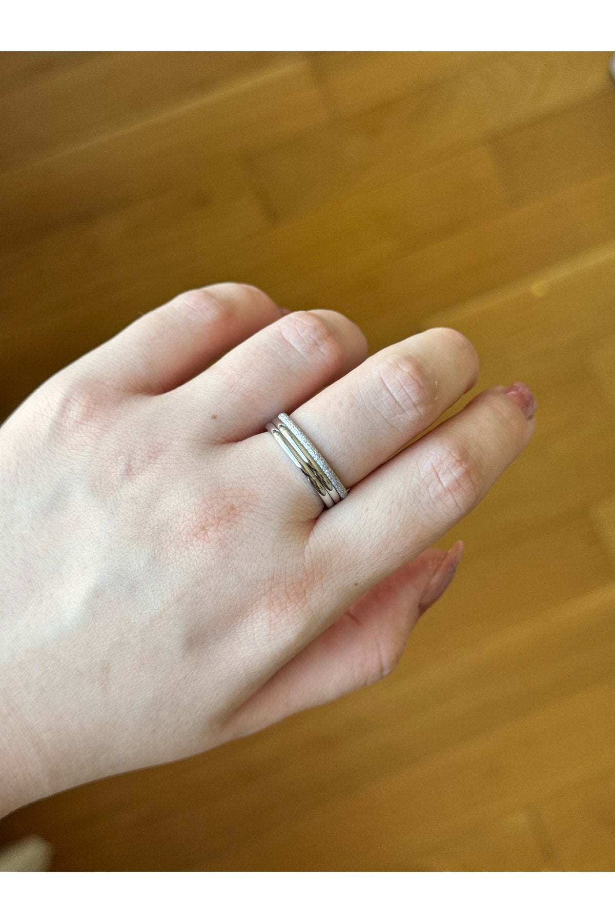 Steel Silver Tone Triple Ring