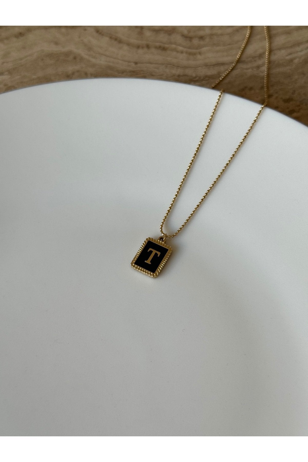 Steel Gold Tone Letter T Necklace