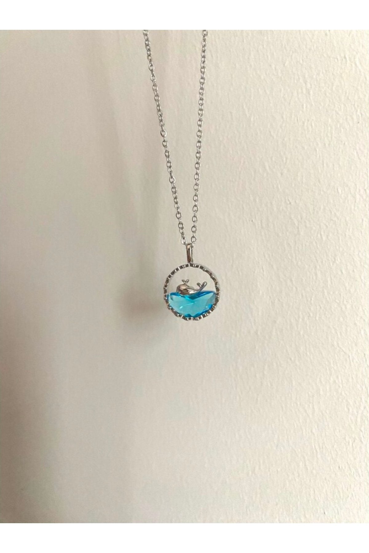 Steel Silver Color Blue Dolphin Necklace