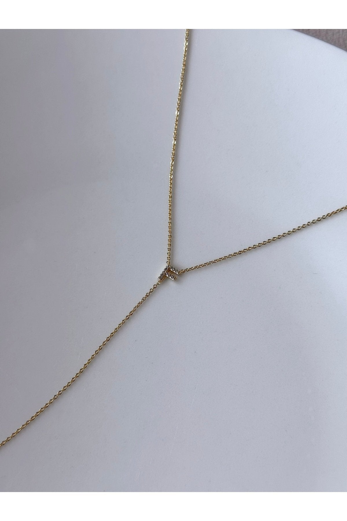 Gold Plated Zircon Stone Letter F Necklace