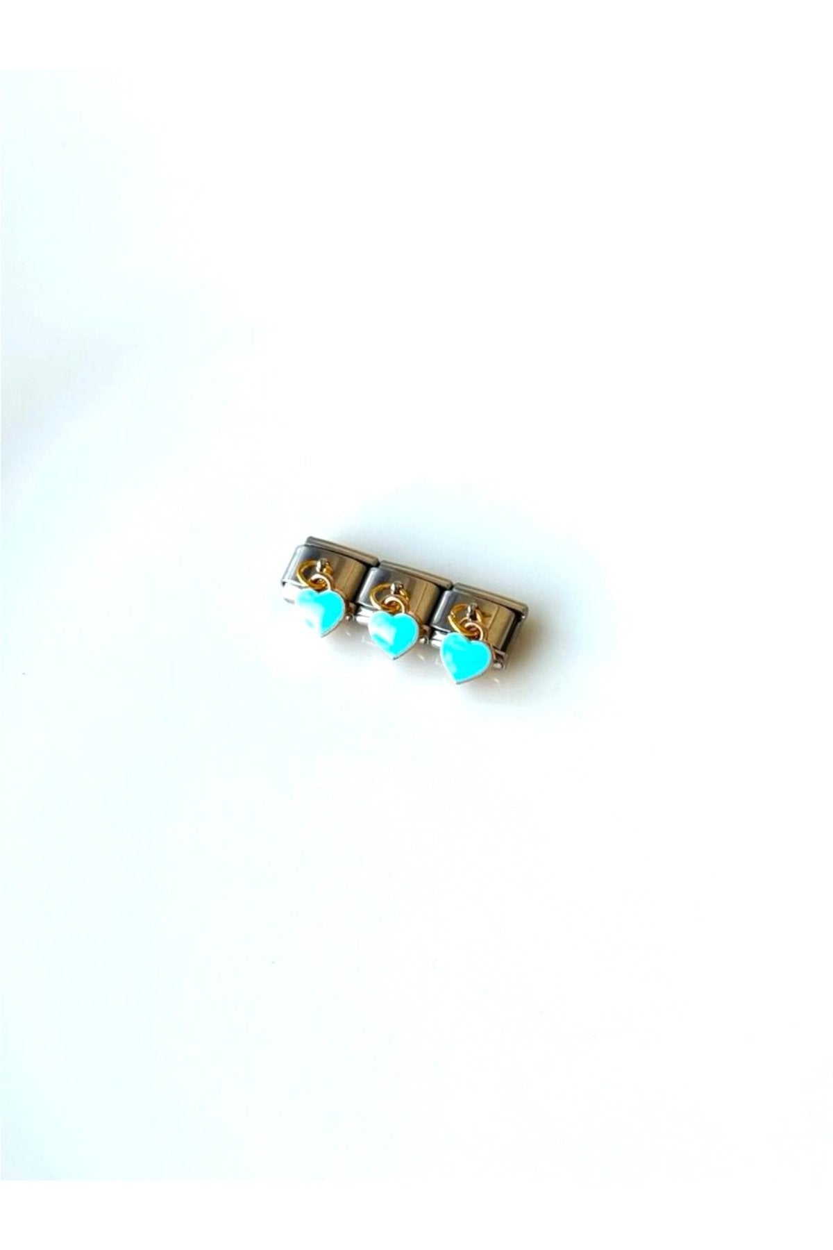 Steel Italian Charm Bracelet with Dangle Blue Heart Charm