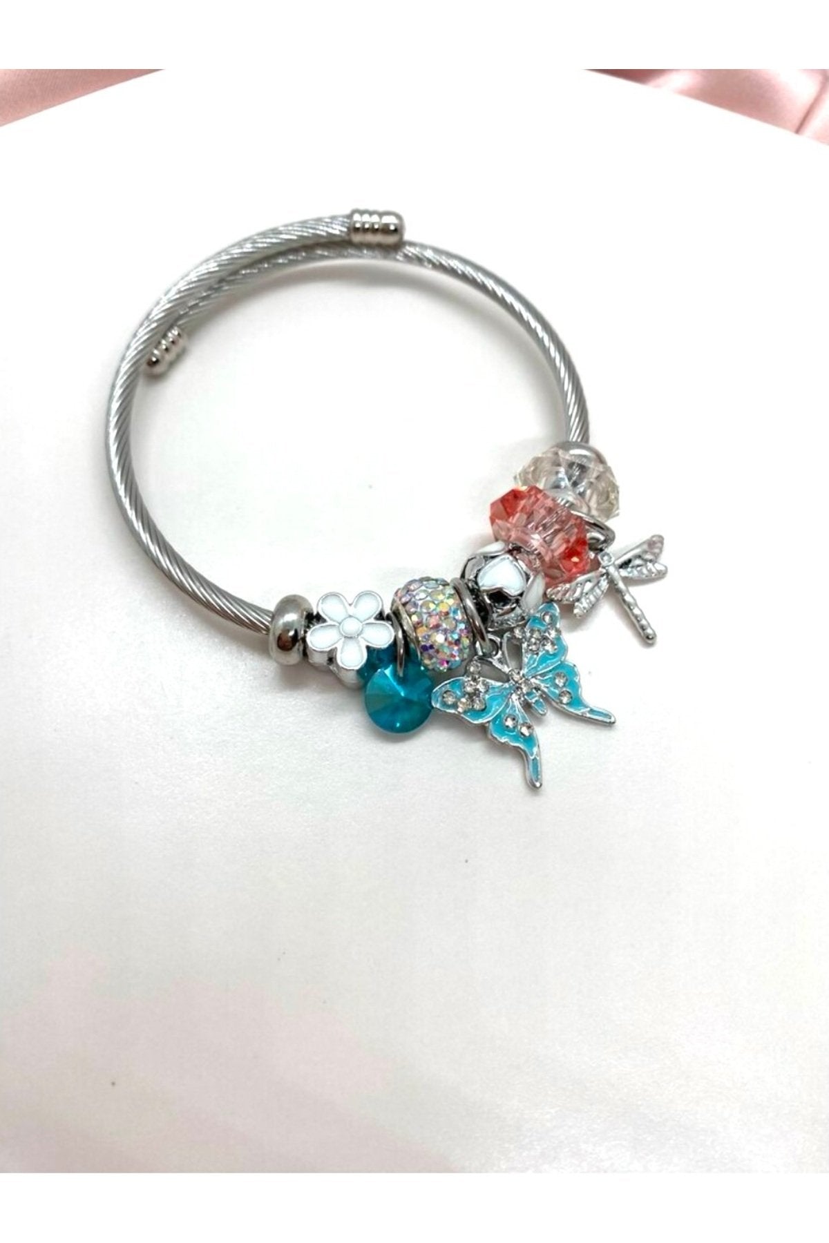 Mavi Kelebek ve Çiçek Charm'lı Bileklik