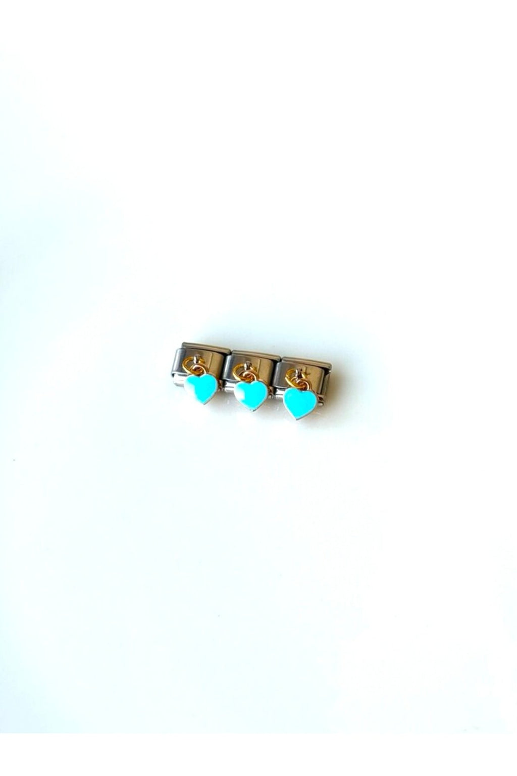 Steel Italian Charm Bracelet with Dangle Blue Heart Charm
