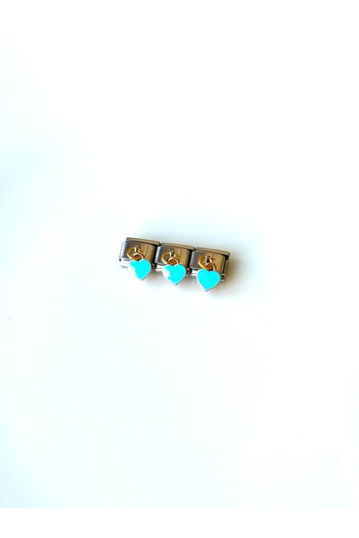 Steel Italian Charm Bracelet with Dangle Blue Heart Charm