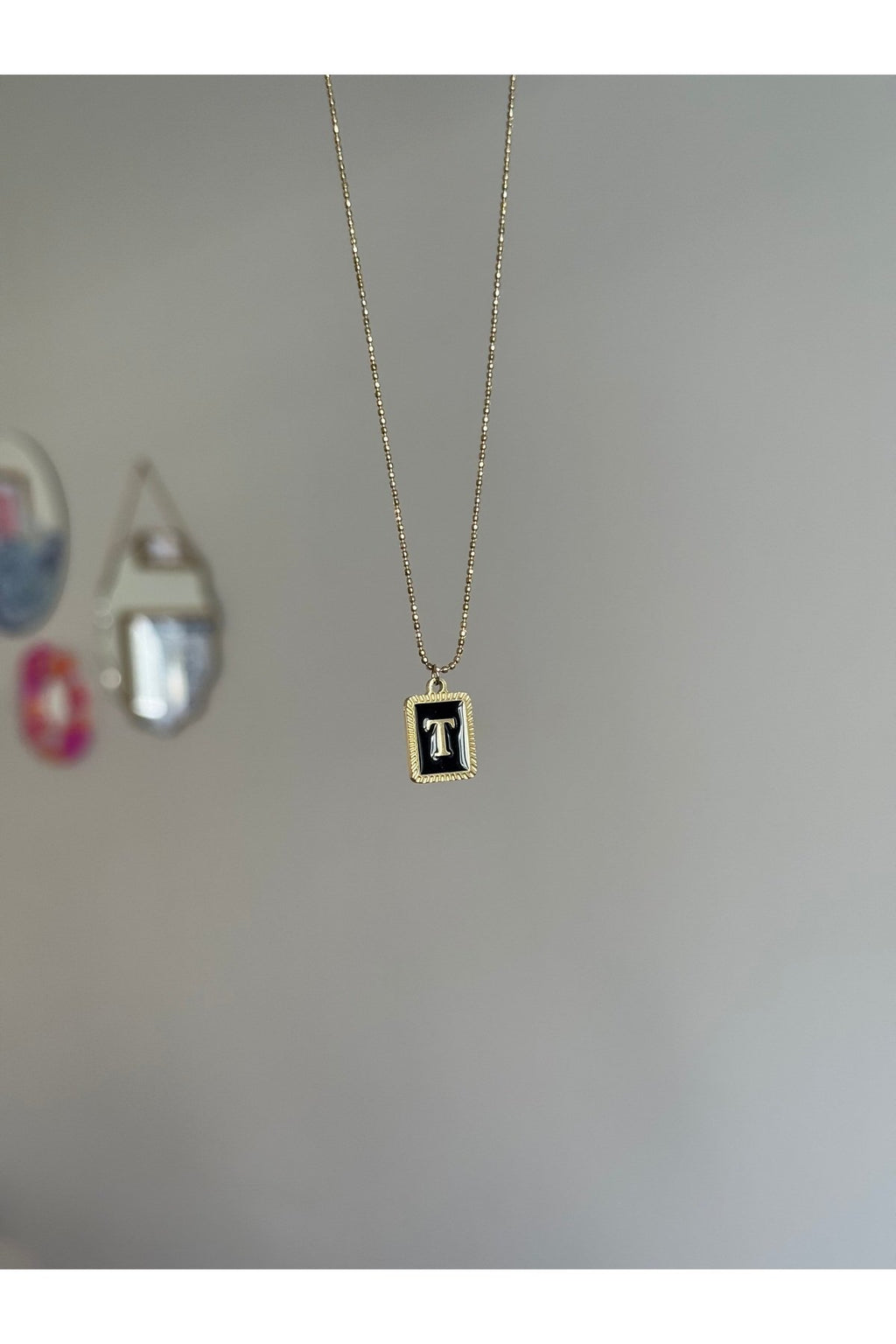 Steel Gold Tone Letter T Necklace