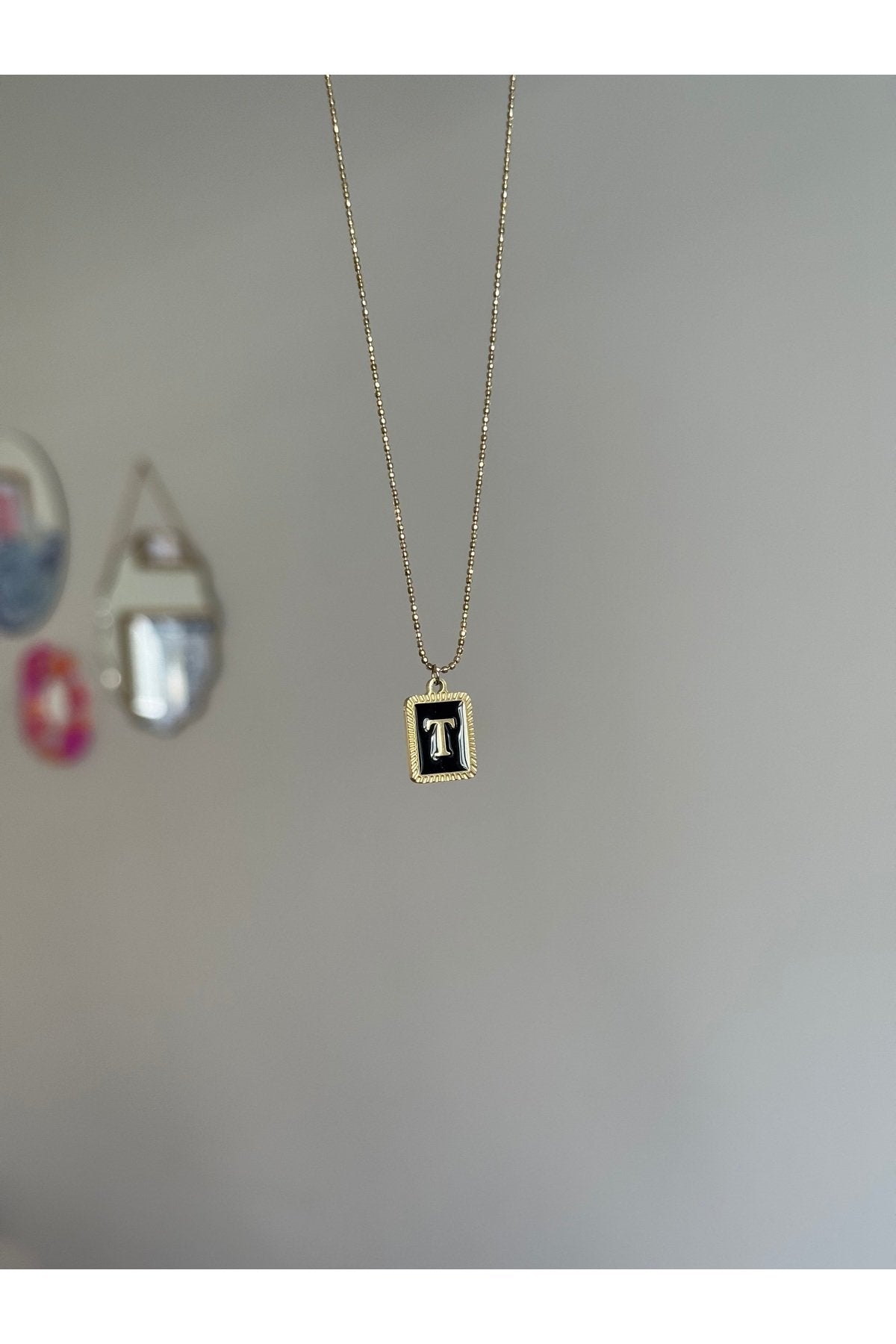 Steel Gold Tone Letter T Necklace