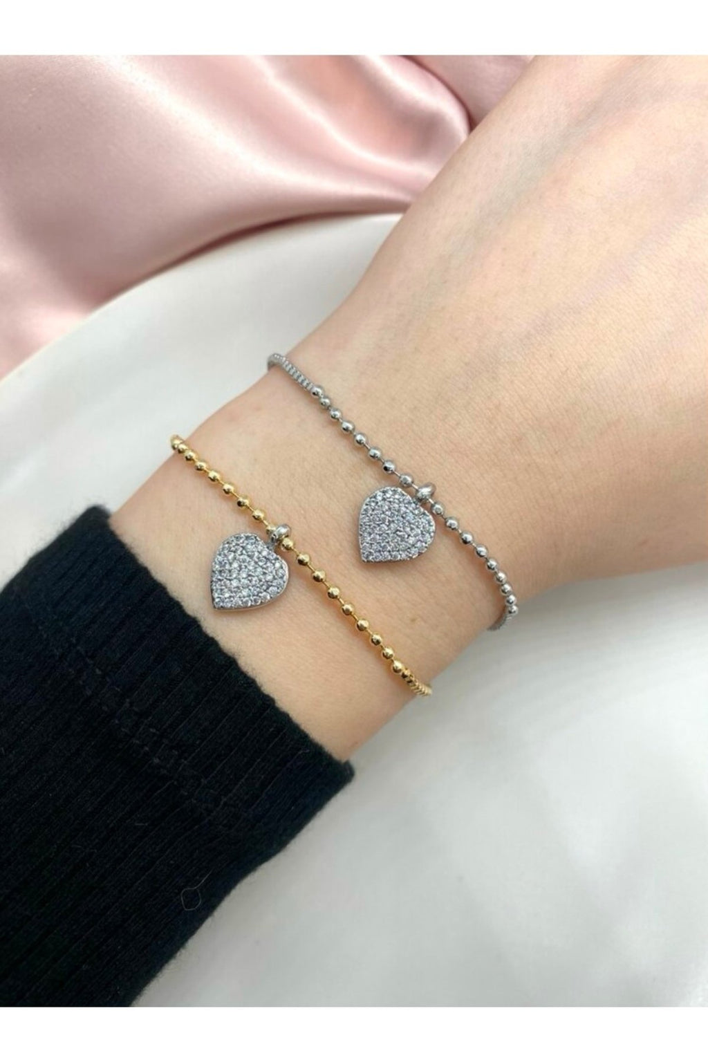 Altın ve Gümüş Kaplama Kalp Charm Asansör Bileklik