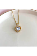 Steel Gold-Tone Heart Necklace with White Stones