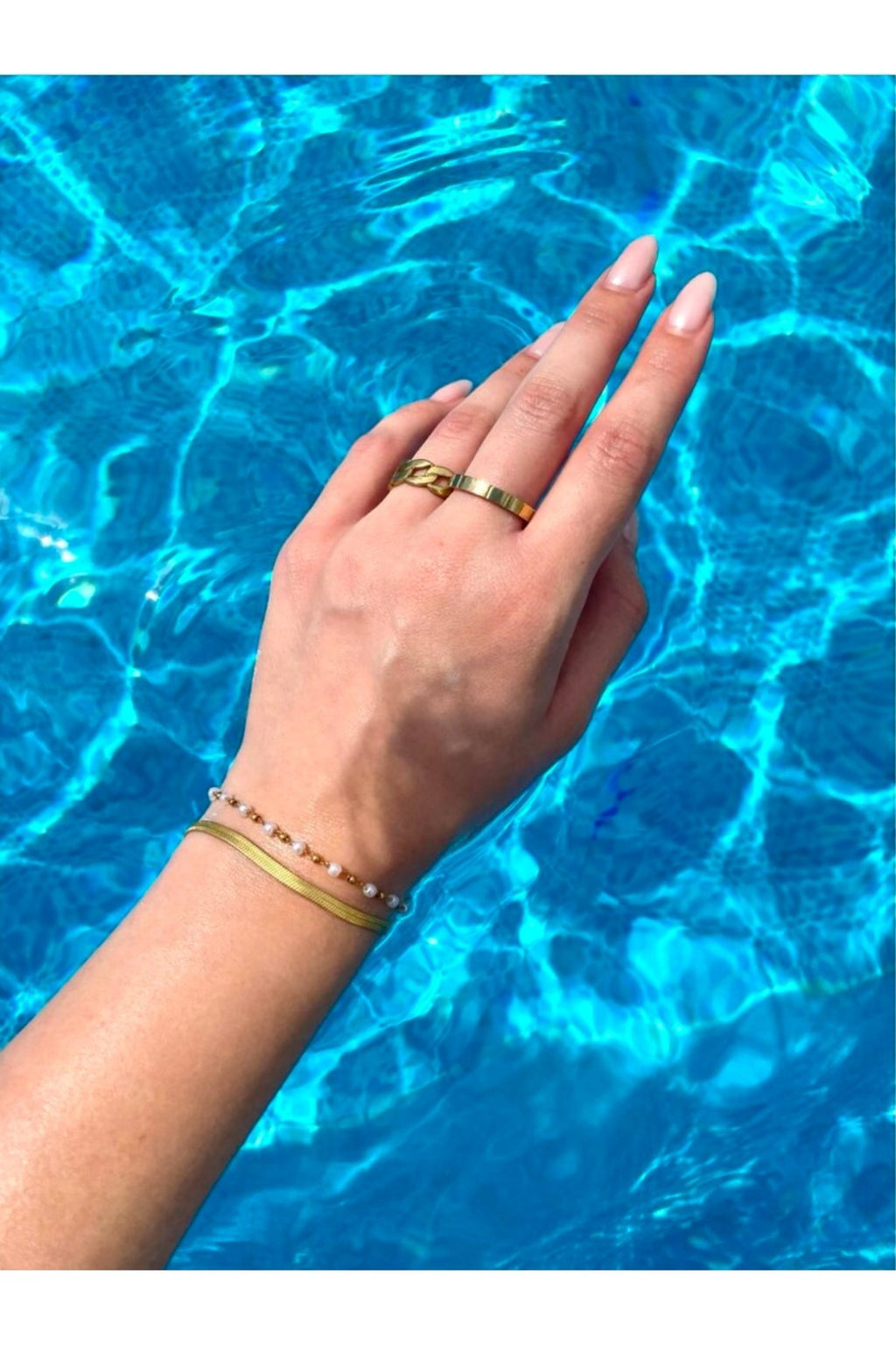 Steel Two-Row Pearl Gold-Tone Bracelet