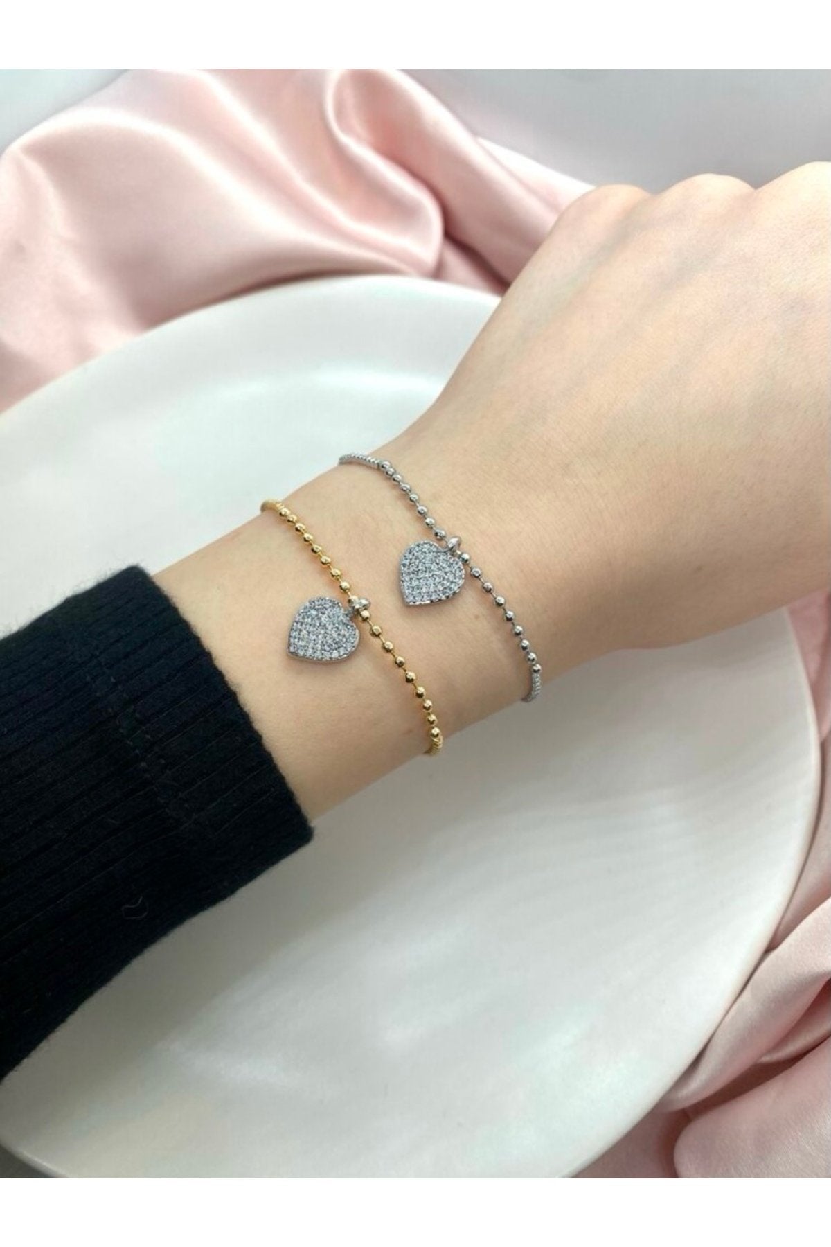 Gold and Silver Plated Heart Charm Adjustable Bracelet