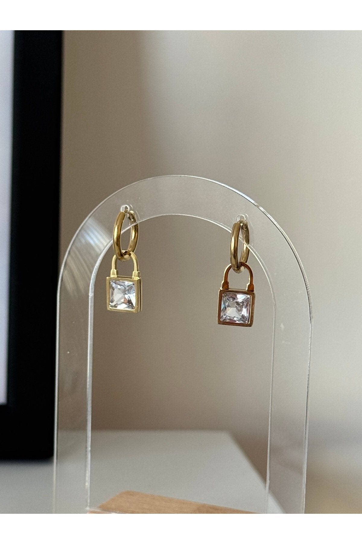 Steel Gold-Tone Dangle Earrings