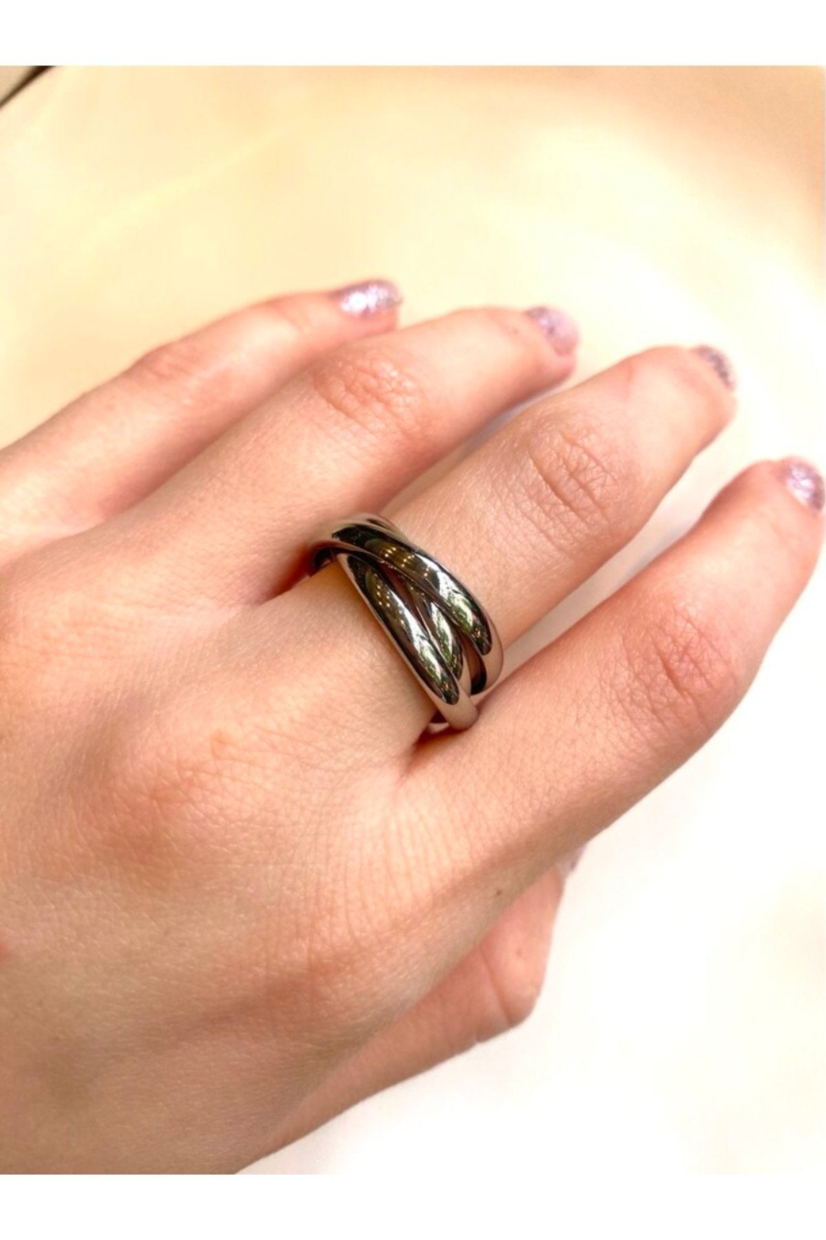 Silver-Colored Stainless Steel 3-Piece Spiral Ring