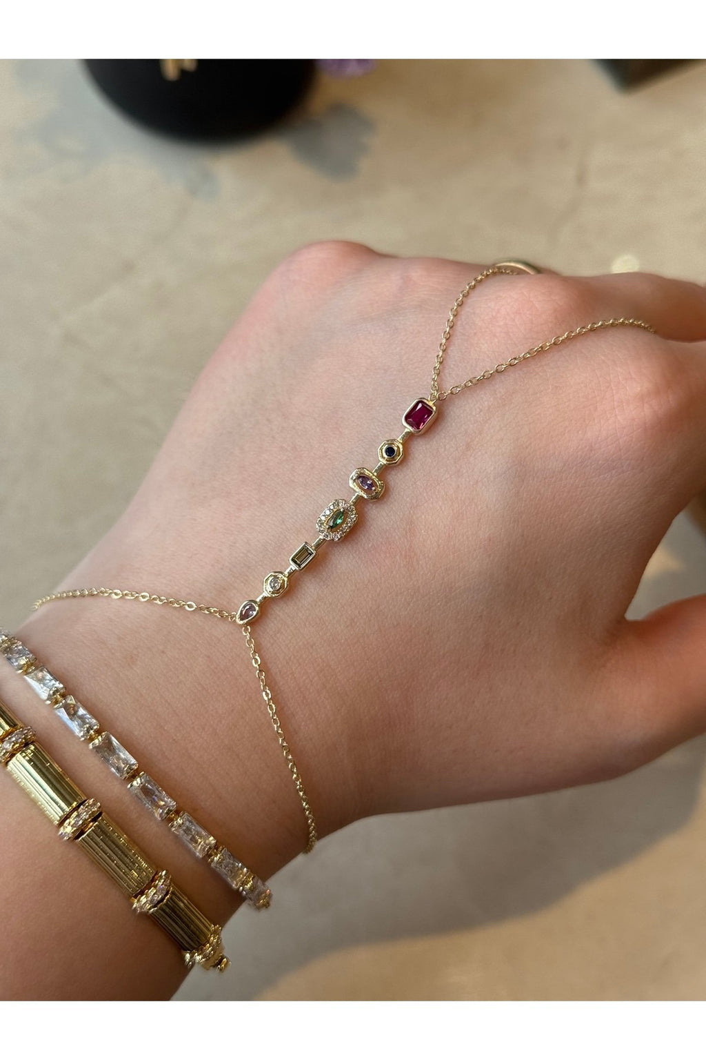 Gold Plated Colorful Zircon Stone Hand Chain