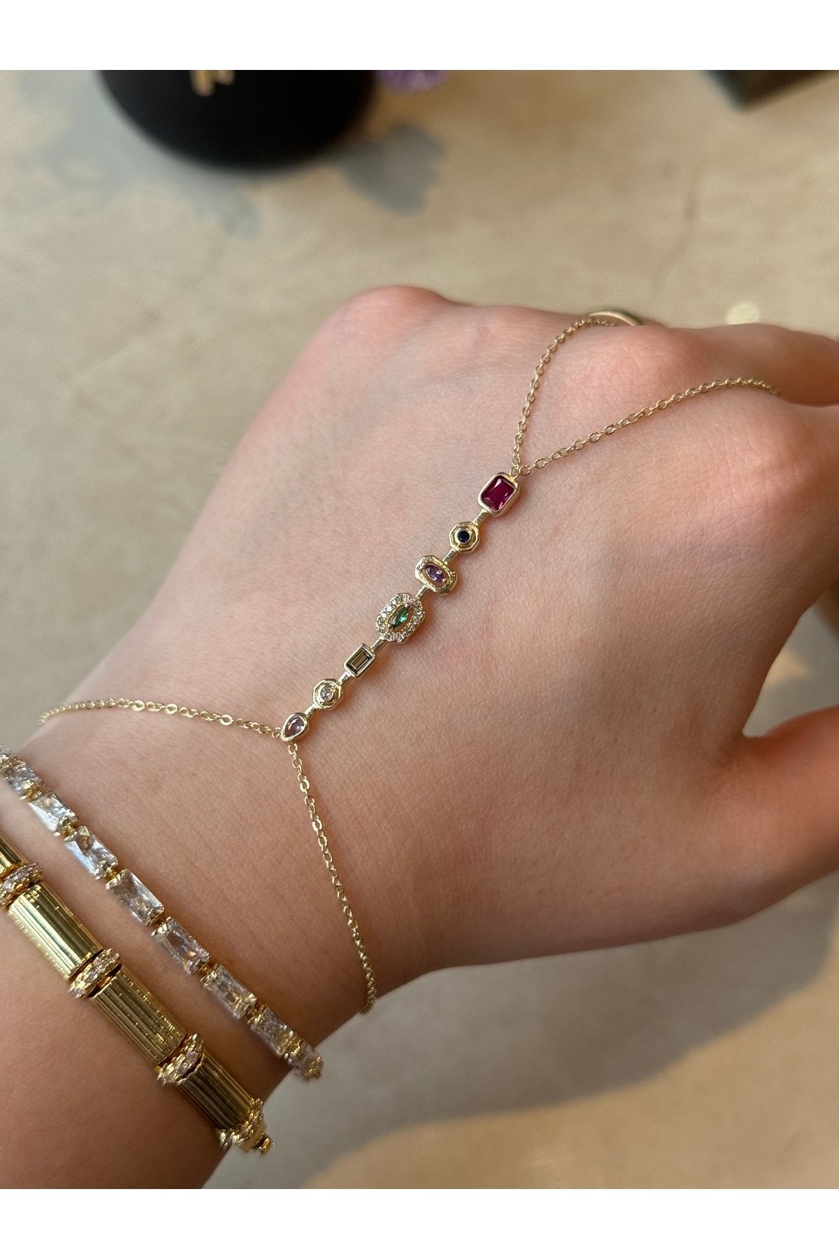 Gold Plated Colorful Zircon Stone Hand Chain