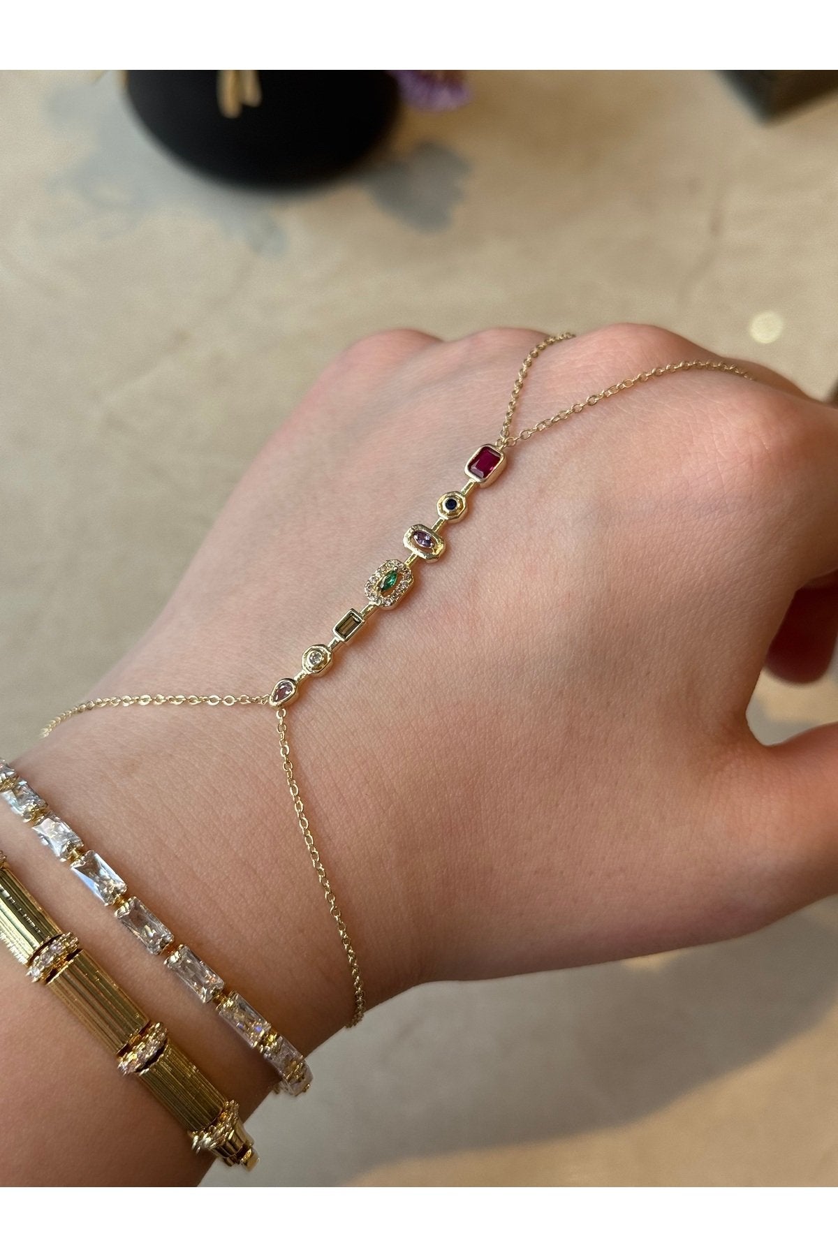Gold Plated Colorful Zircon Stone Hand Chain