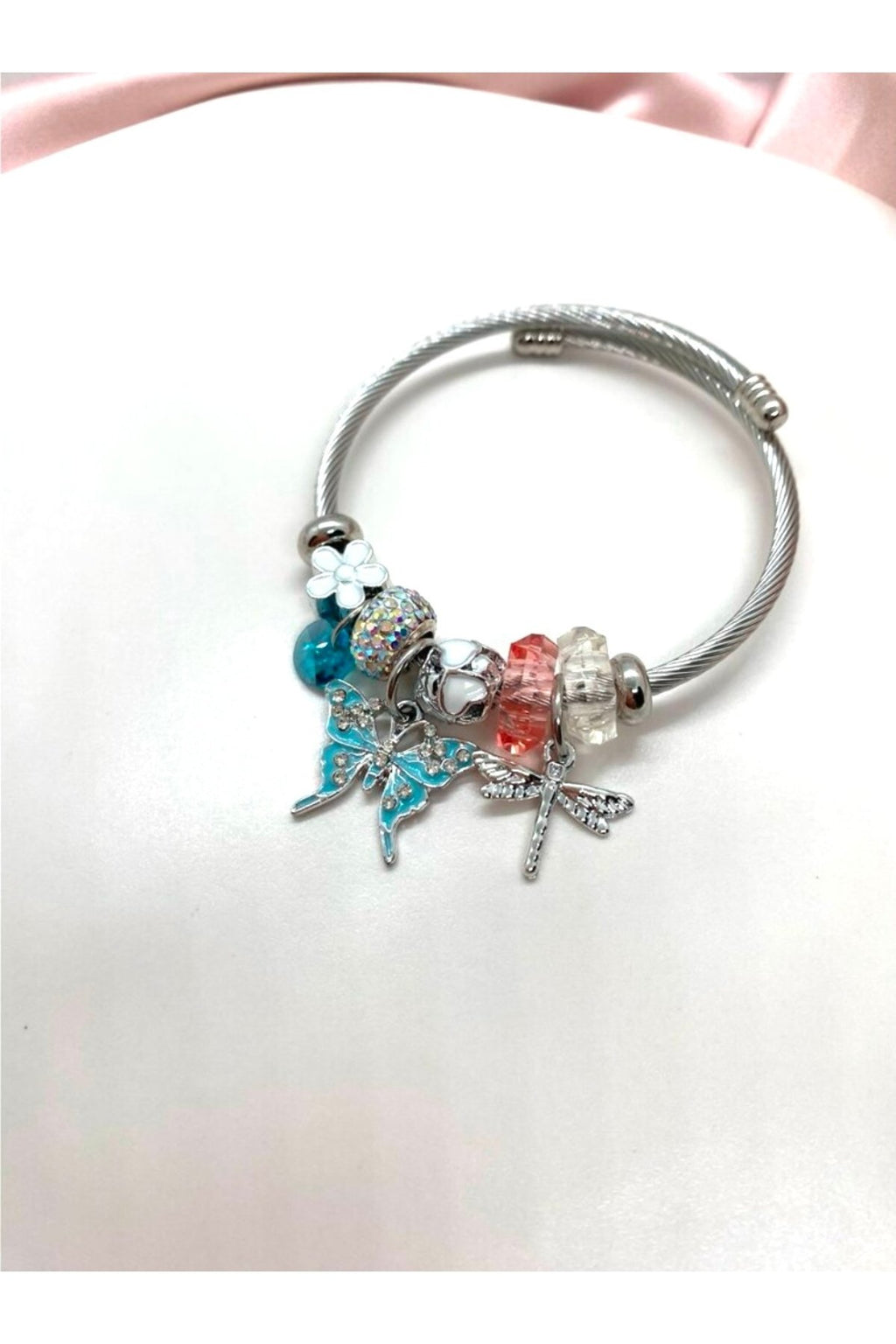 Mavi Kelebek ve Çiçek Charm'lı Bileklik