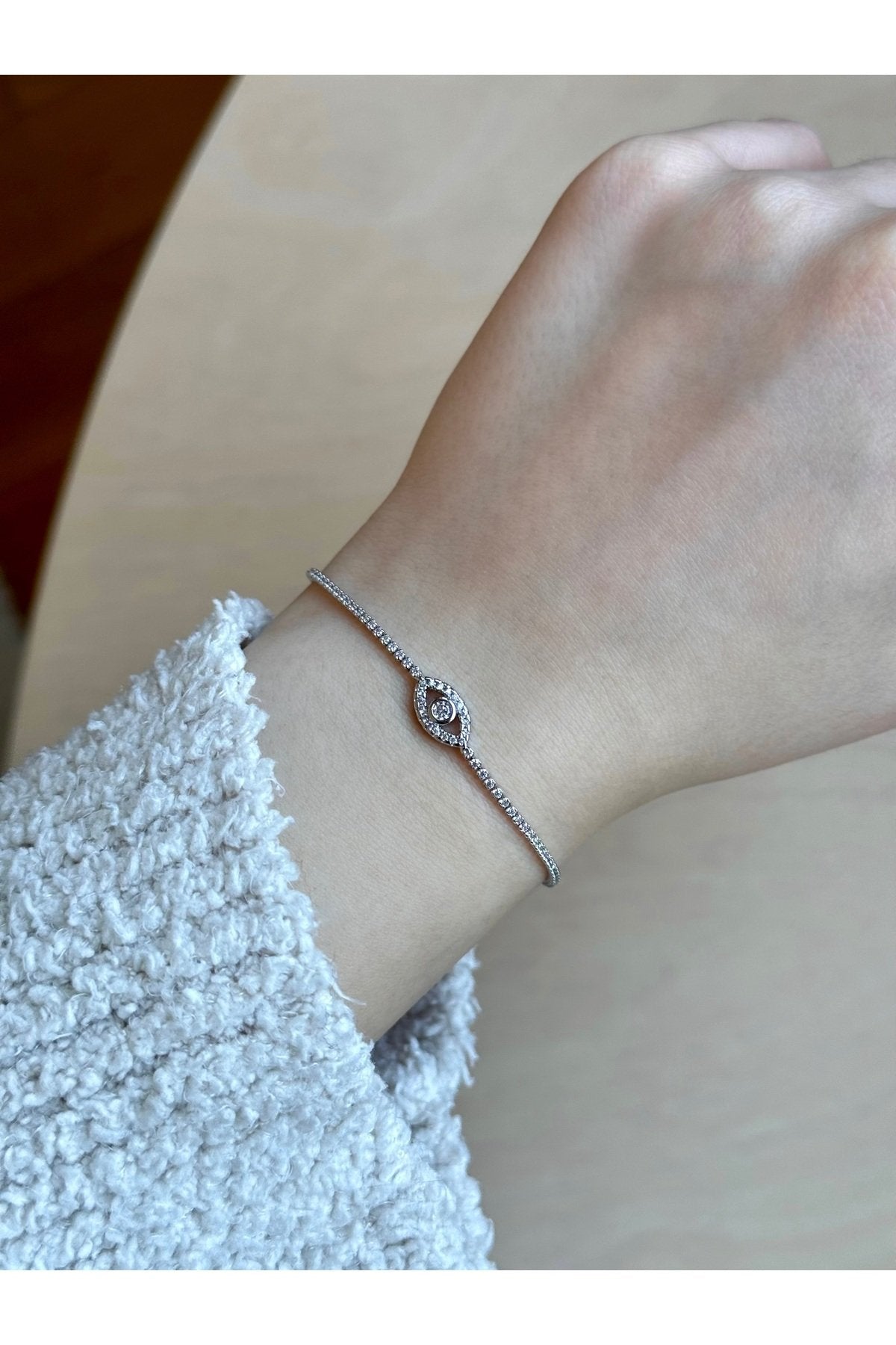 Silver Plated Zircon Stone Eye Motif Tennis Bracelet
