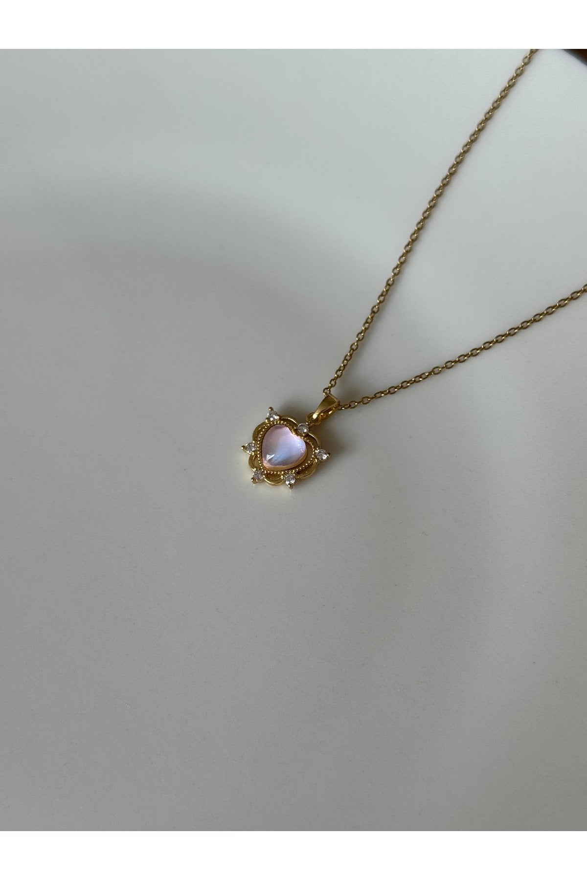 Steel Gold Colored White Hologram Heart Necklace
