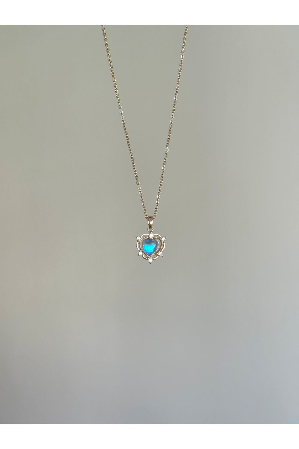 Steel Holographic Blue Stone Heart Necklace