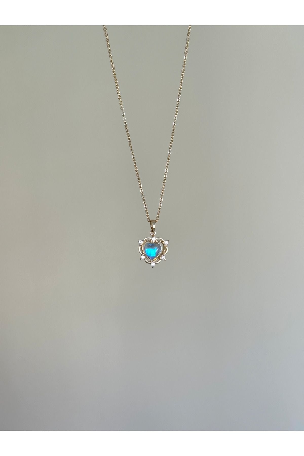 Steel Holographic Blue Stone Heart Necklace