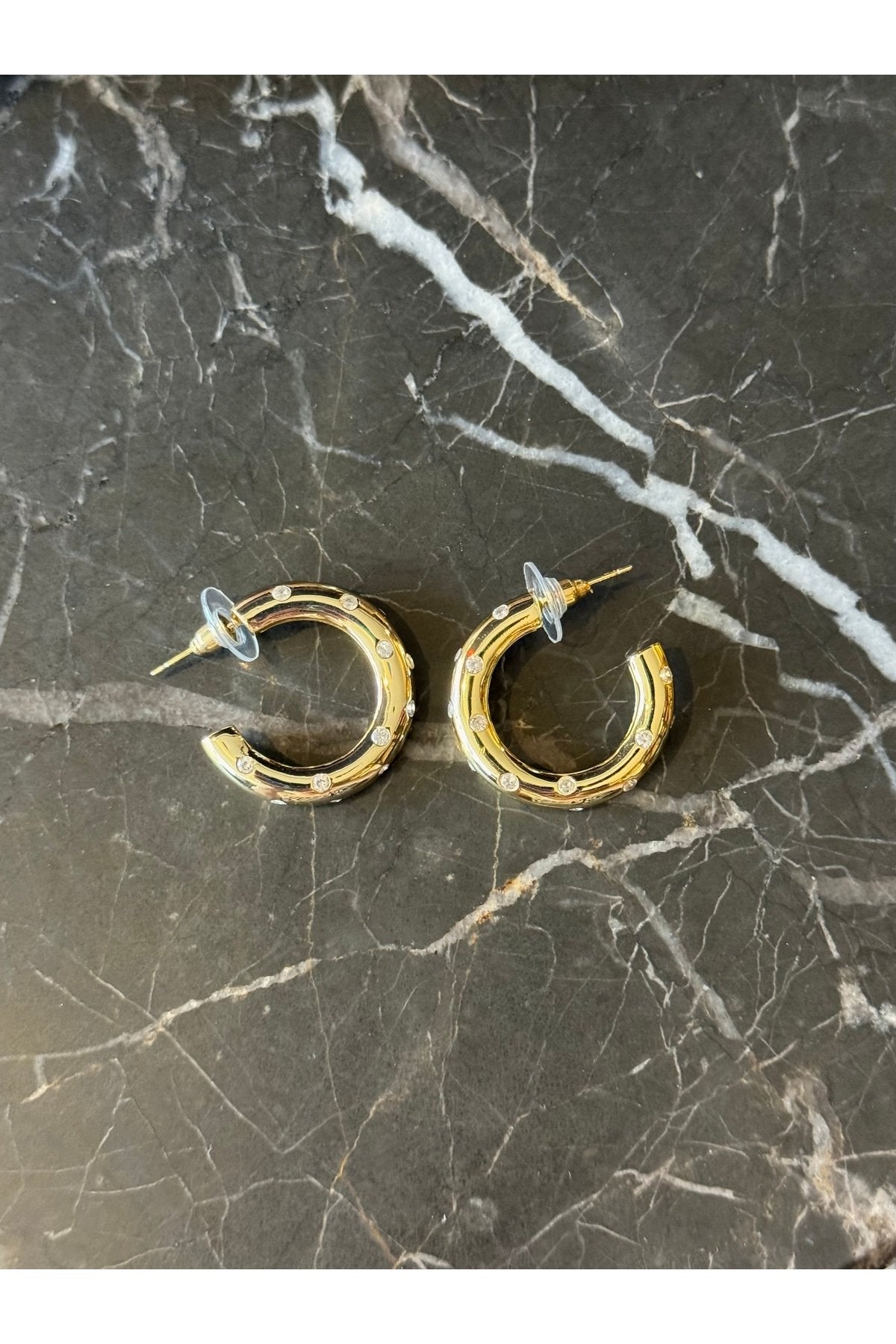 Gold Plated Stone-Studded Half Hoop Earrings
