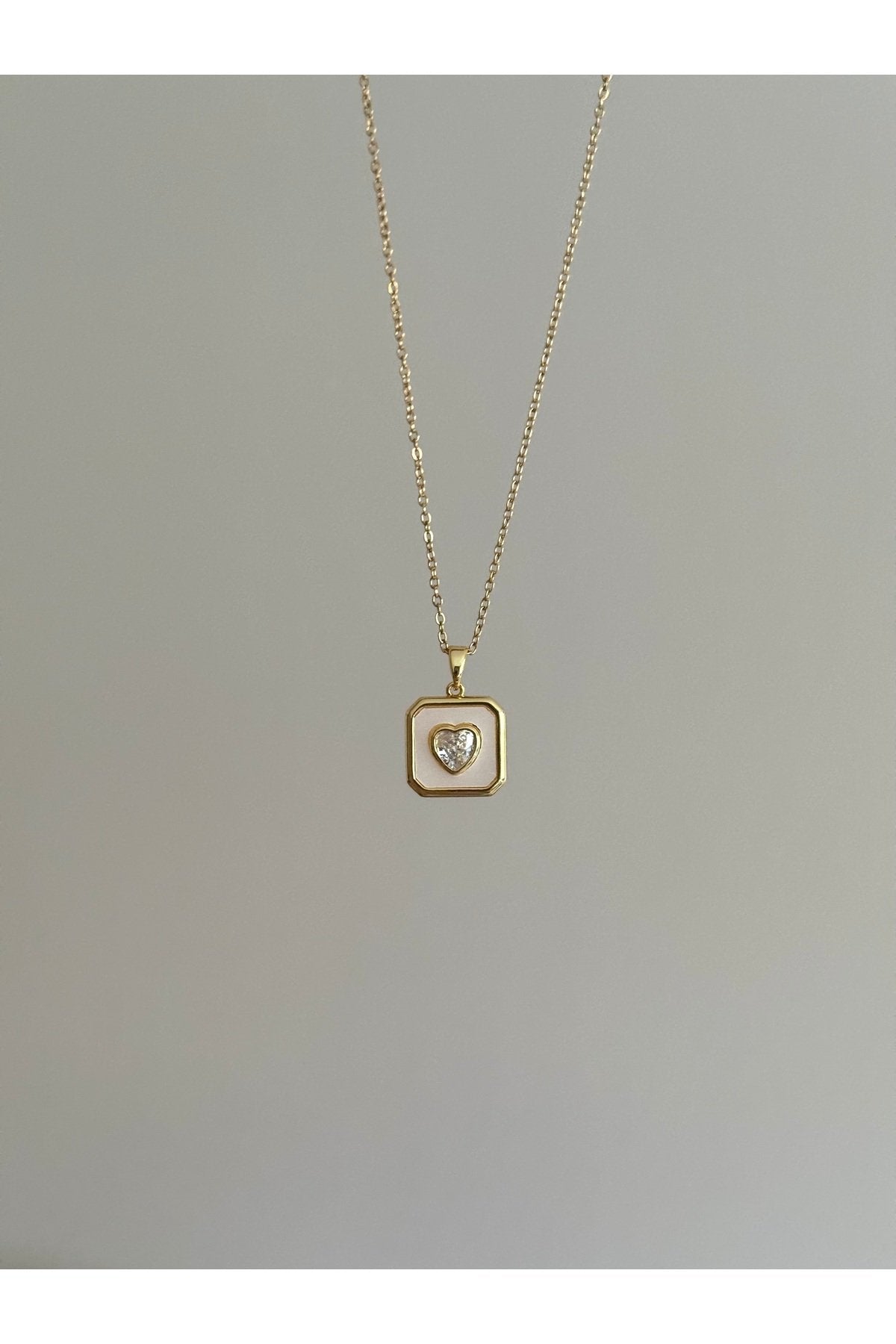 Steel Gold-Tone Heart Necklace with Stones
