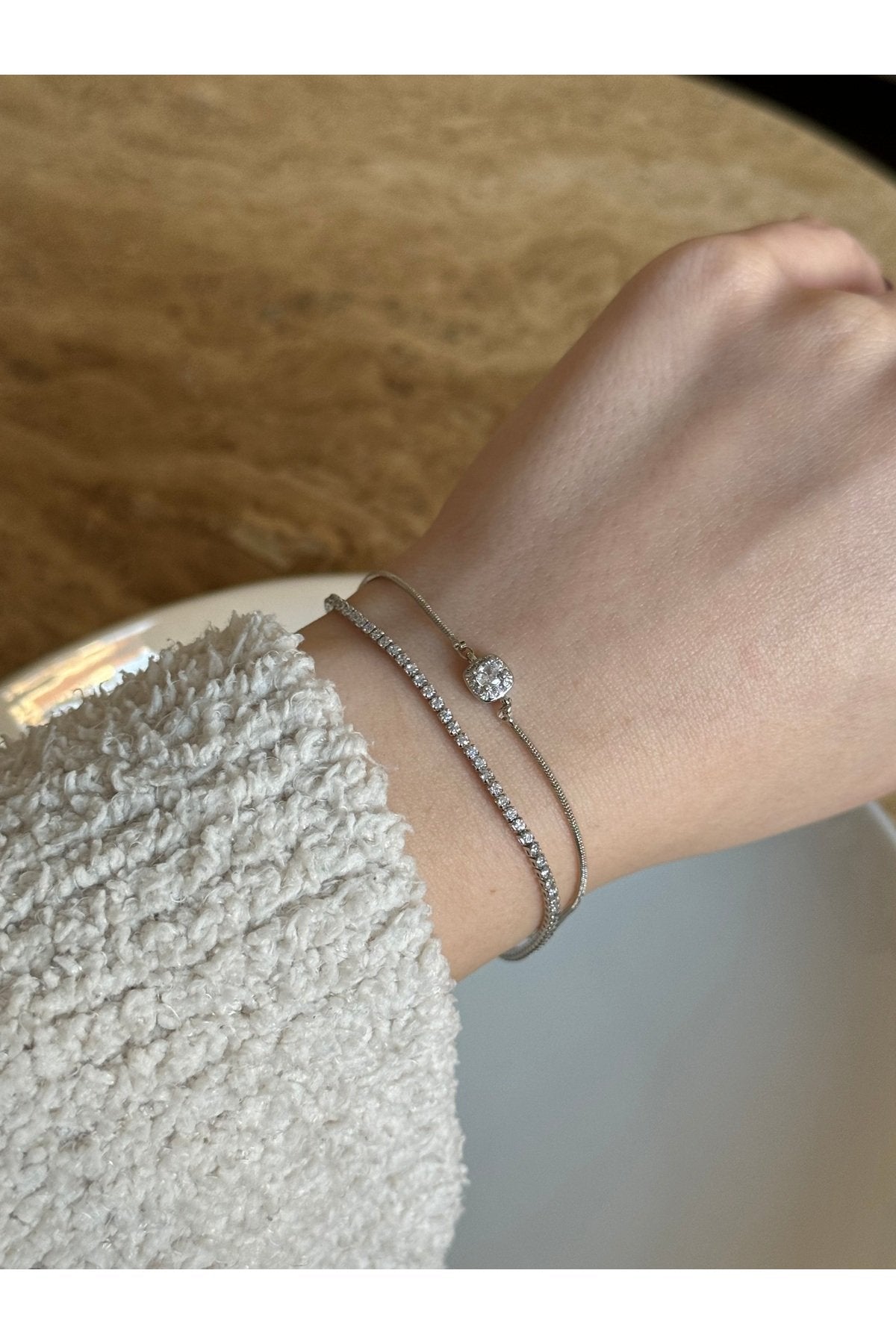Silver Plated Zircon Stone Double Row Bracelet
