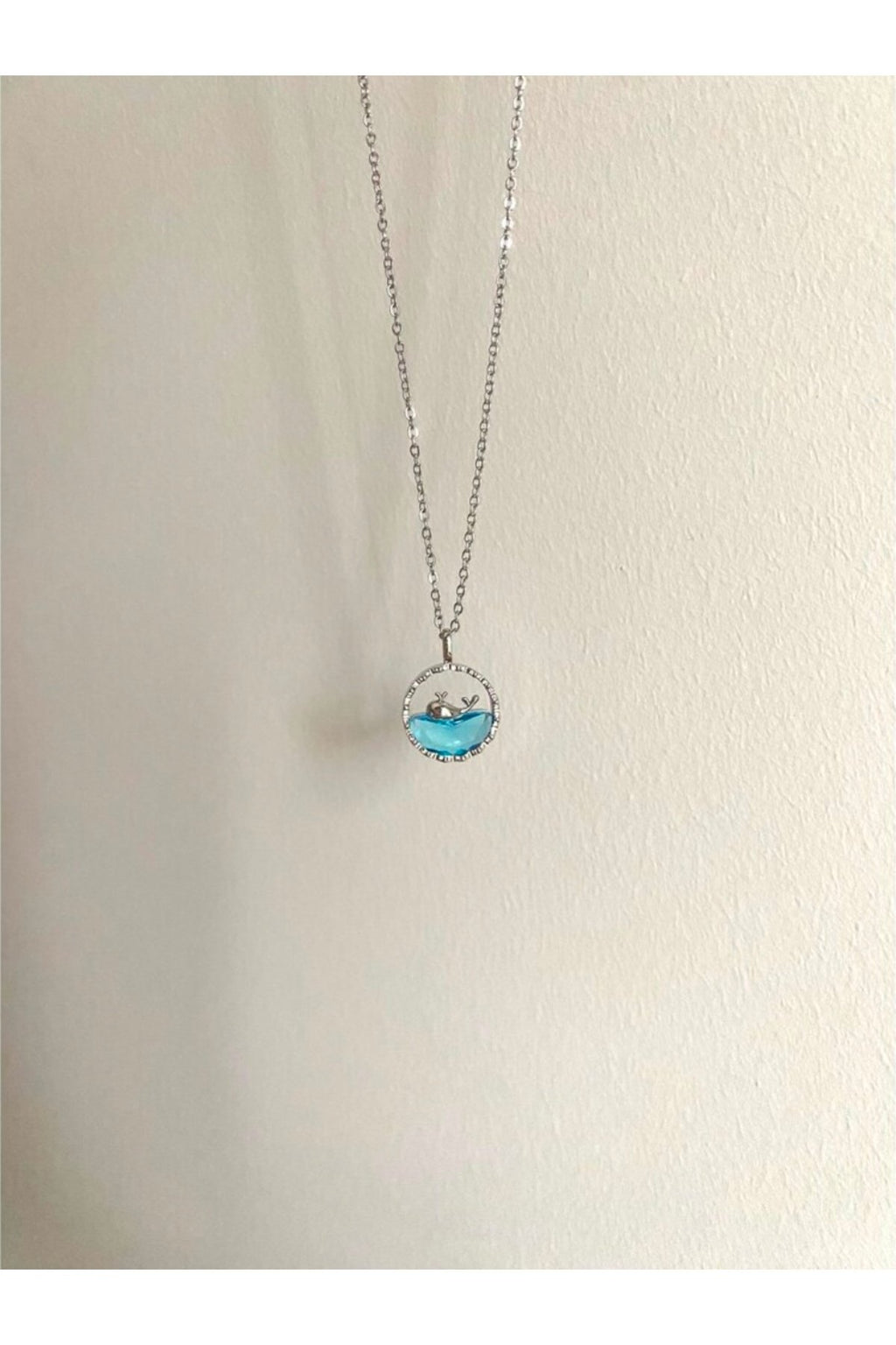 Steel Silver Color Blue Dolphin Necklace