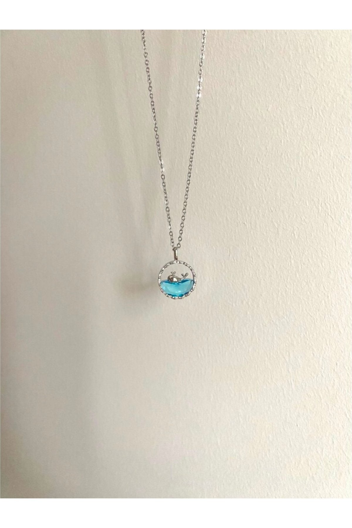 Steel Silver Color Blue Dolphin Necklace