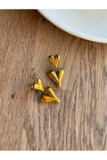 Steel Gold Tone Dangle Double Heart Earrings