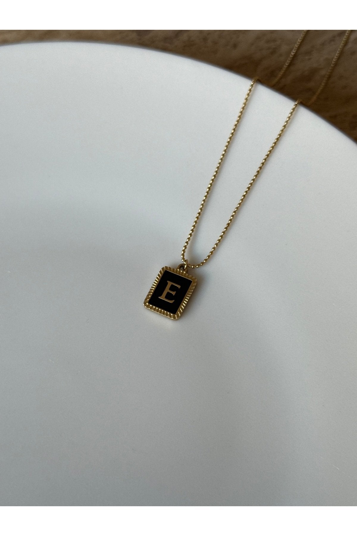 Gold-Colored Steel Letter E Necklace