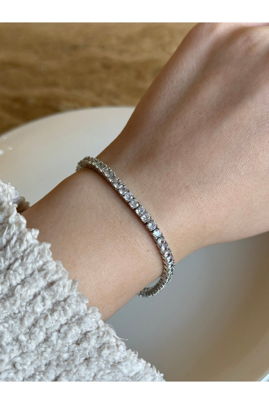 Silver Plated Zircon Stone Tennis Bracelet