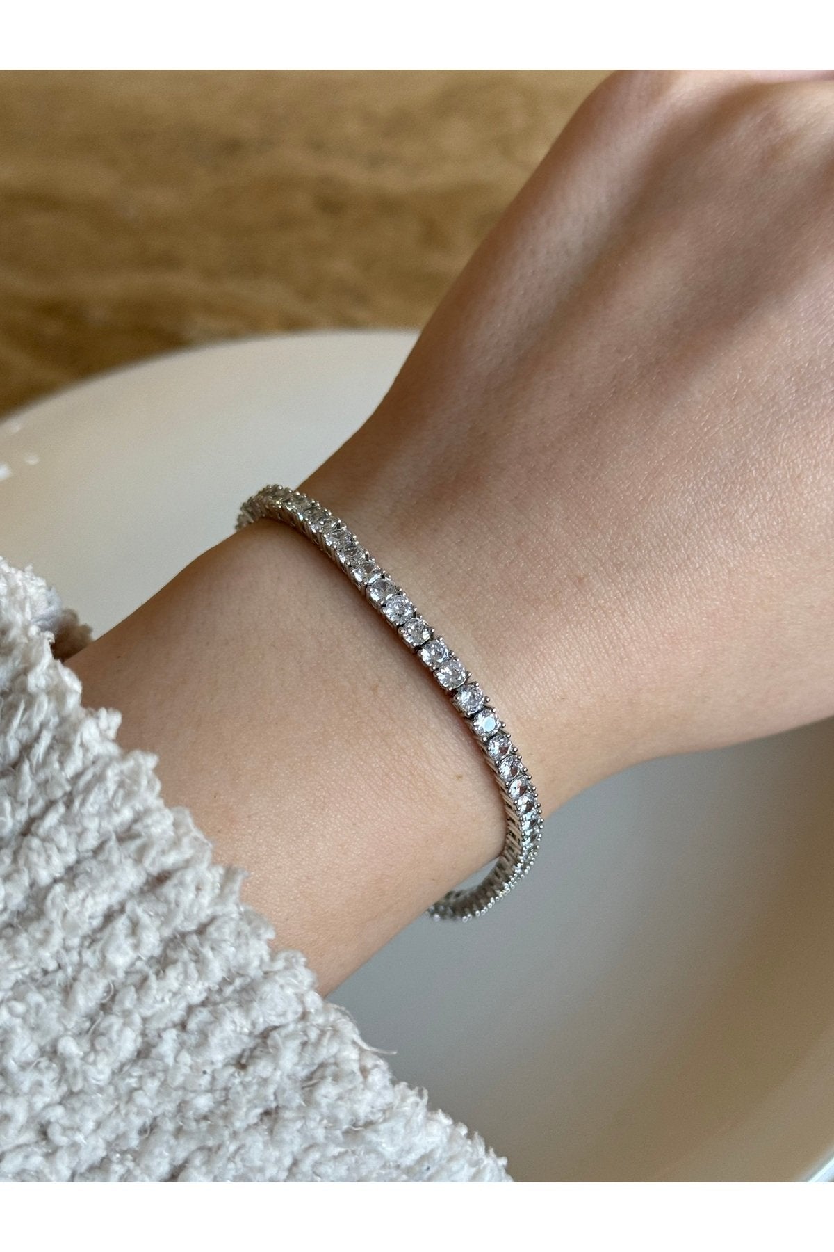 Silver Plated Zircon Stone Tennis Bracelet