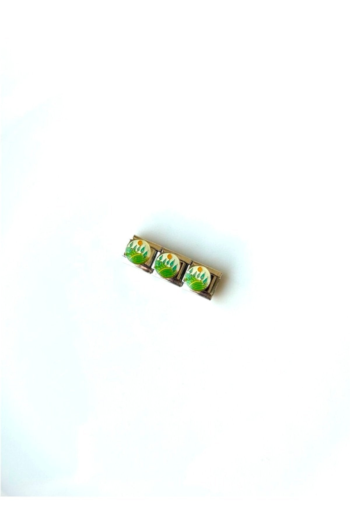 Italian Bracelet with Forest and Sun Landscape Green Charm