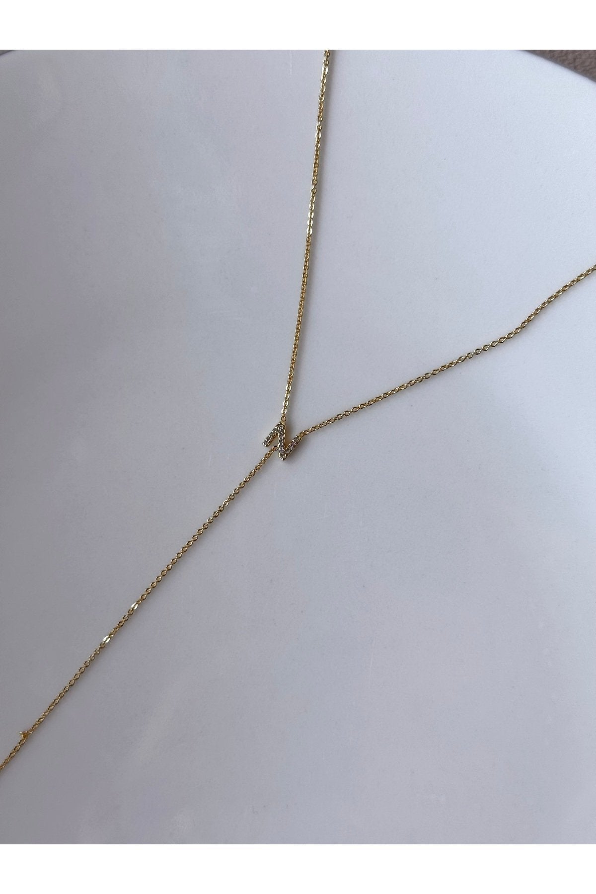 Gold Plated Zircon Stone Letter N Necklace