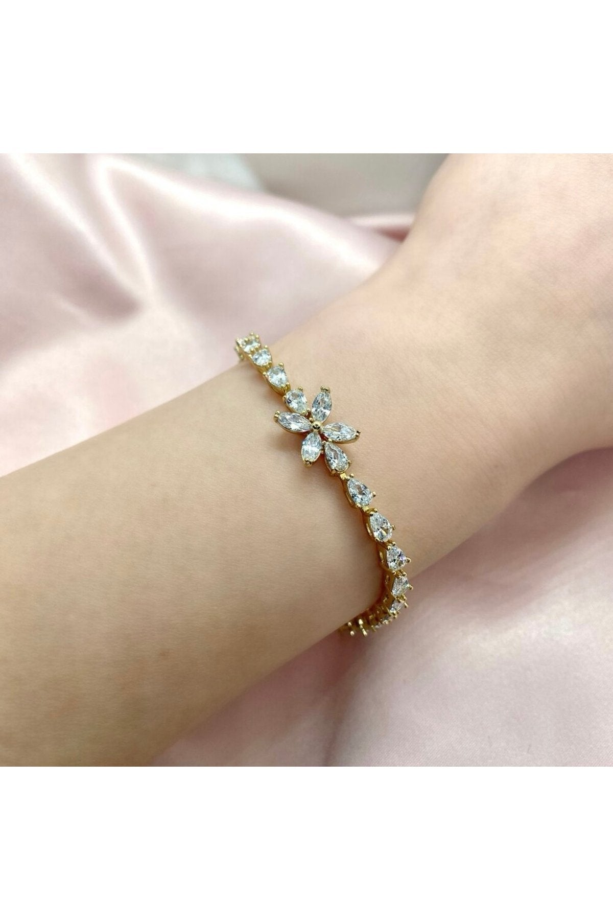 Gold Plated Full Zircon Stone Flower Bracelet