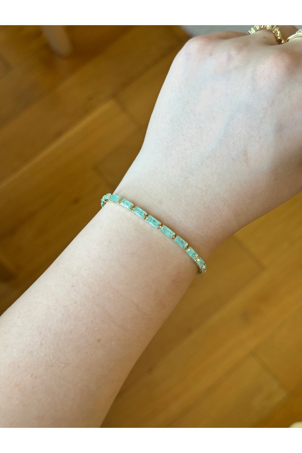 Gold Plated Green Stone Tennis Bracelet