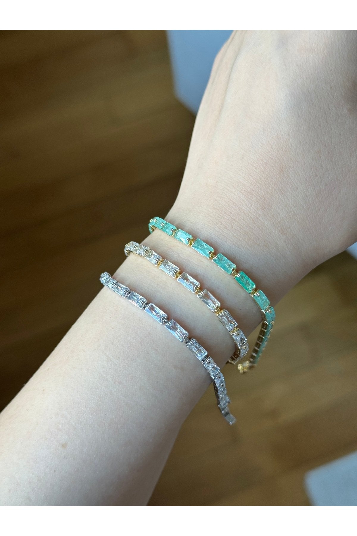 Gold and Silver Plated White and Green Zircon Stone Bracelet
